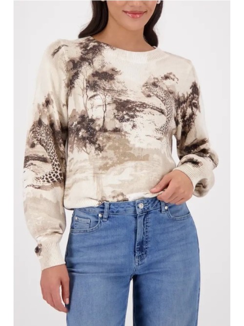 Jersey MONARI de mujer color beige con estampado de sabana 410382