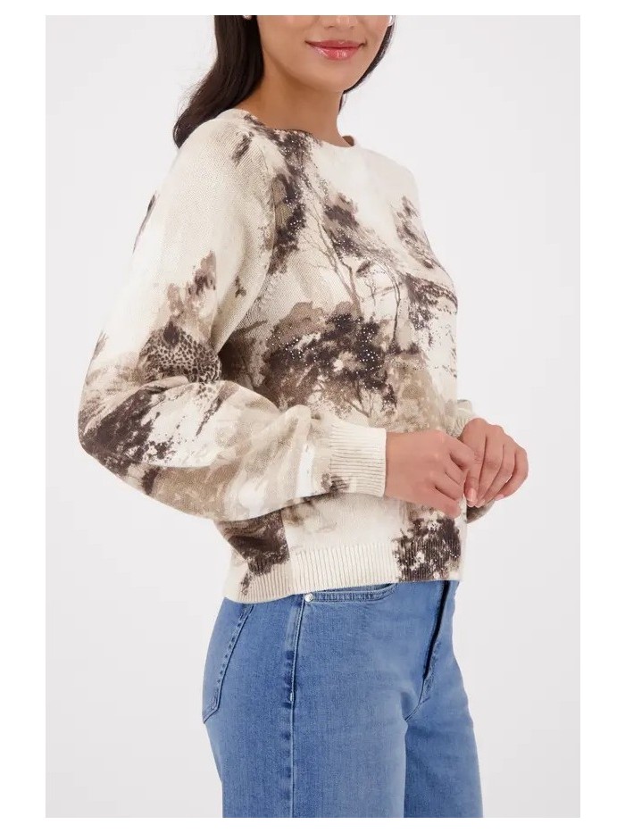 Jersey MONARI de mujer color beige con estampado de sabana 410382