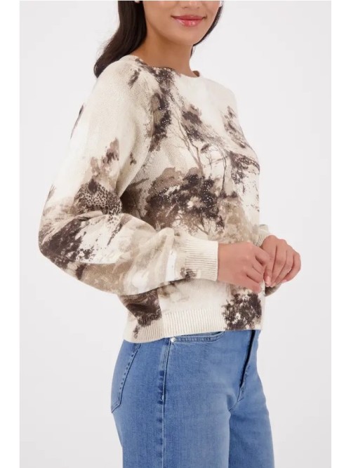 Jersey MONARI de mujer color beige con estampado de sabana 410382