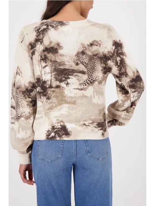 Jersey MONARI de mujer color beige con estampado de sabana 410382