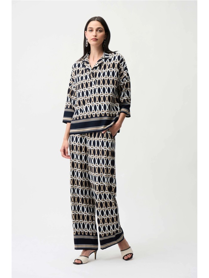 Blusa JOSEPH RIBKOFF de mujer estampada en azul, blanco y beige 261057