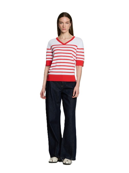 Jersey ESCORPION de mujer de color crudo y rayas naranjas 26s110356