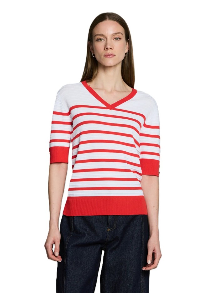 Jersey ESCORPION de mujer de color crudo y rayas naranjas 26s110356
