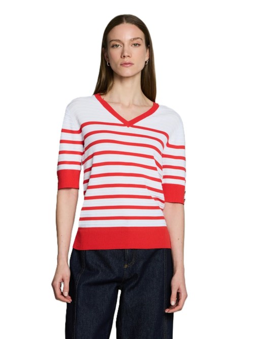 Jersey ESCORPION de mujer de color crudo y rayas naranjas 26s110356