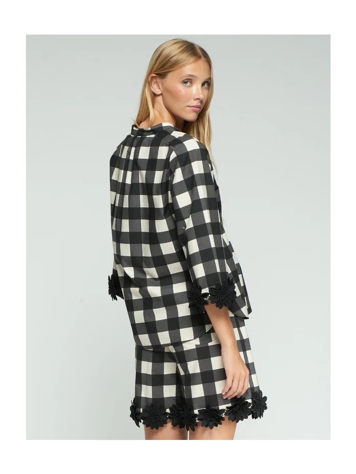 Camisa VILAGALLO de mujer de cuadros vichy en blanco y negro 33340