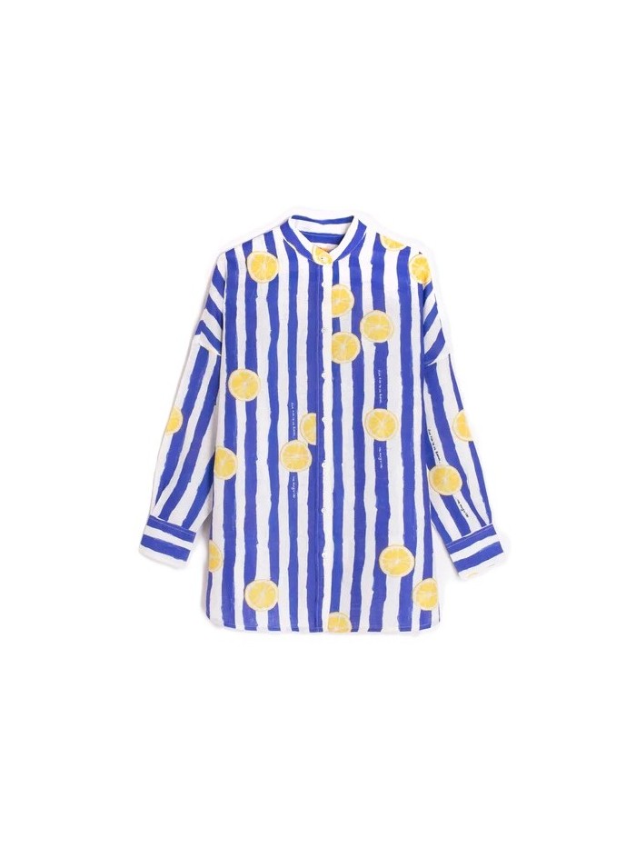 Camisa VILAGALLO de mujer de rayas azulón y estampado de limones 33458