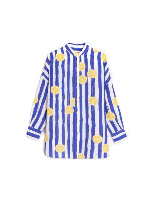 Camisa VILAGALLO de mujer de rayas azulón y estampado de limones 33458