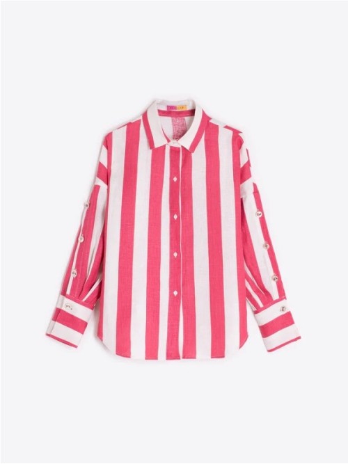 Camisa VILAGALLO de mujer de rayas roja botones en las manga s33490 2