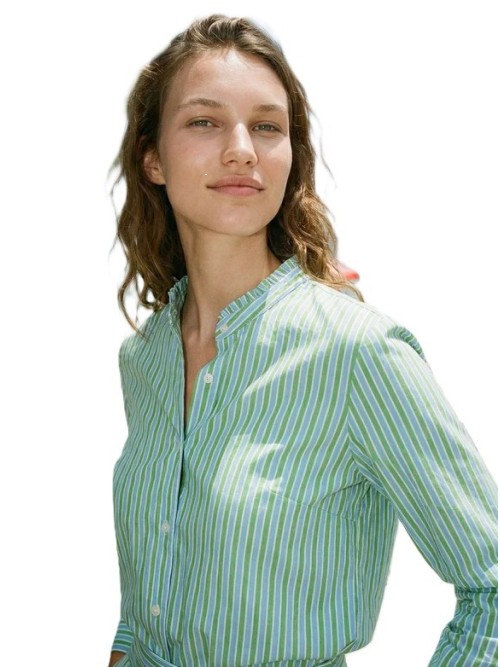 Camisa VILAGALLO  de mujer de rayas verticales en verde y azul 33410.