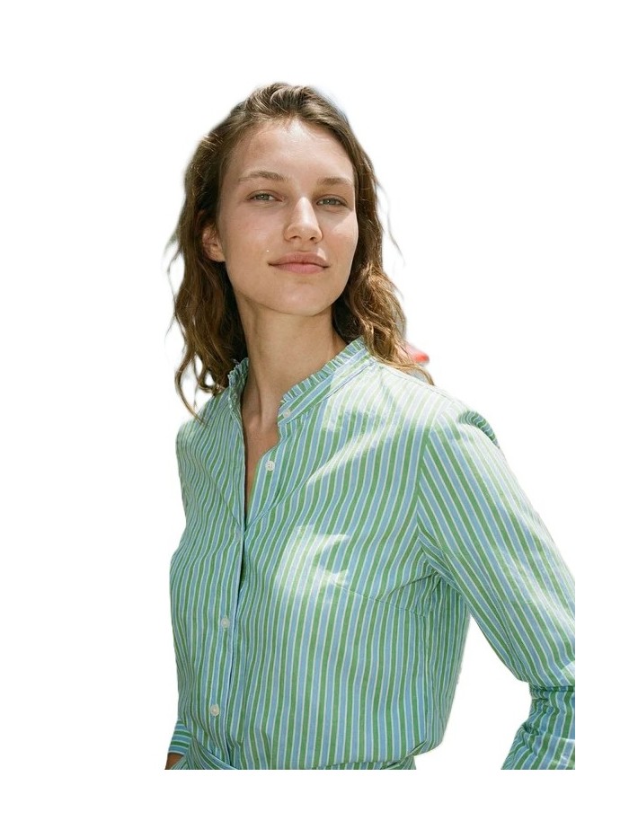 Camisa VILAGALLO  de mujer de rayas verticales en verde y azul 33410.