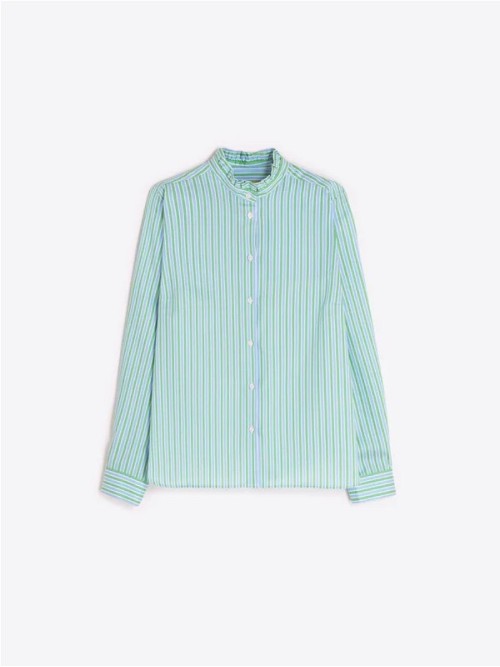 Camisa VILAGALLO  de mujer de rayas verticales en verde y azul 33410. 2