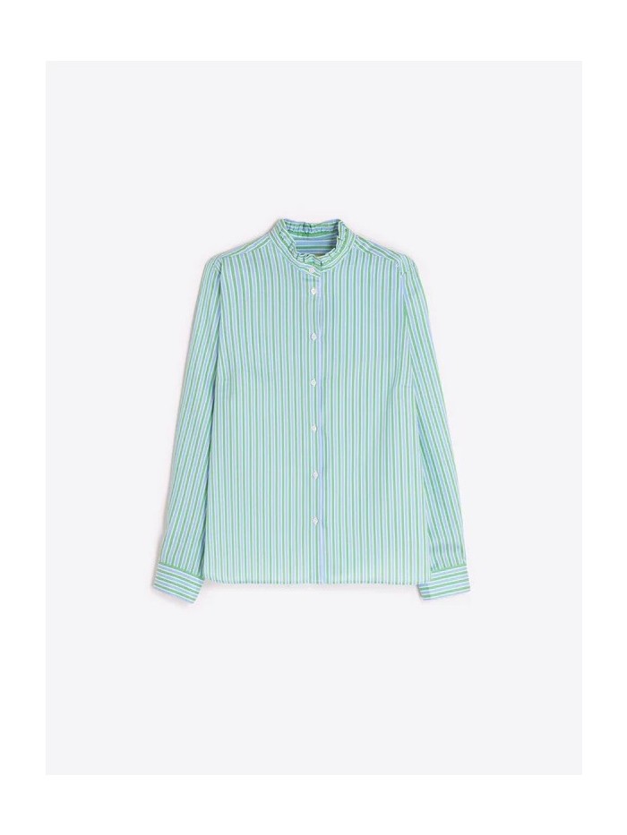 Camisa VILAGALLO  de mujer de rayas verticales en verde y azul 33410.