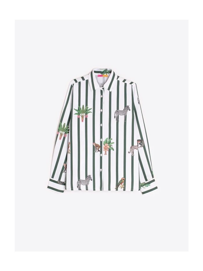 Camisa VILAGALLO de mujer rayas verdes y estampado safari 33315