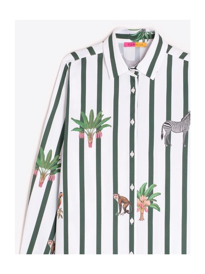 Camisa VILAGALLO de mujer rayas verdes y estampado safari 33315