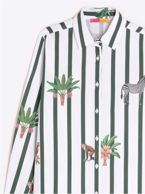 Camisa VILAGALLO de mujer rayas verdes y estampado safari 33315