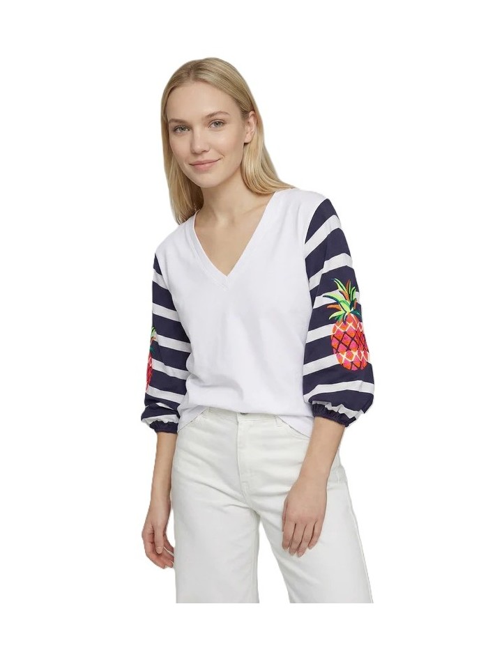 Camiseta VILAGALLO de mujer de color blanco y mangas abullonadas 33421