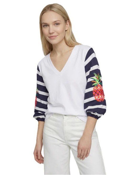 Camiseta VILAGALLO de mujer de color blanco y mangas abullonadas 33421