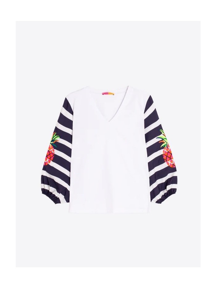 Camiseta VILAGALLO de mujer de color blanco y mangas abullonadas 33421