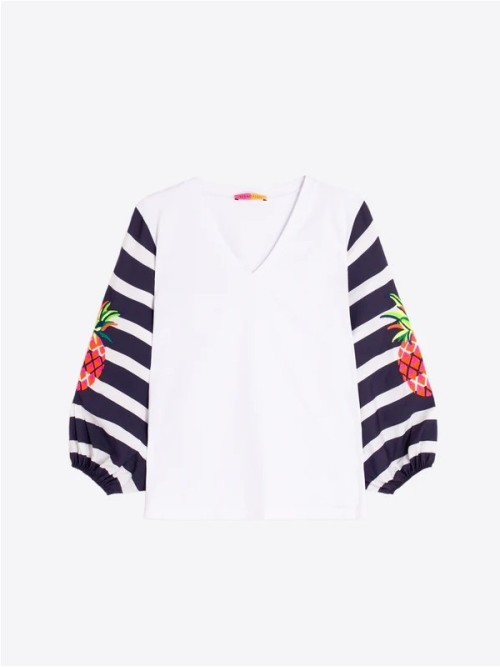 Camiseta VILAGALLO de mujer de color blanco y mangas abullonadas 33421