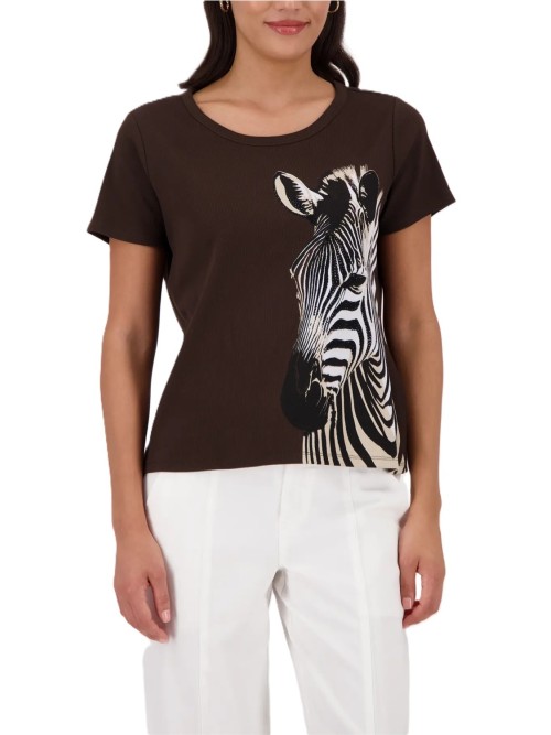 Camiseta MONARI de mujer marrón con estampado de cebra 410452