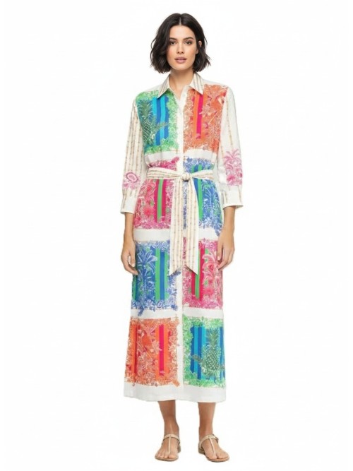 Vestido VILAGALLO de mujer color crudo con estampado de bambú  33656