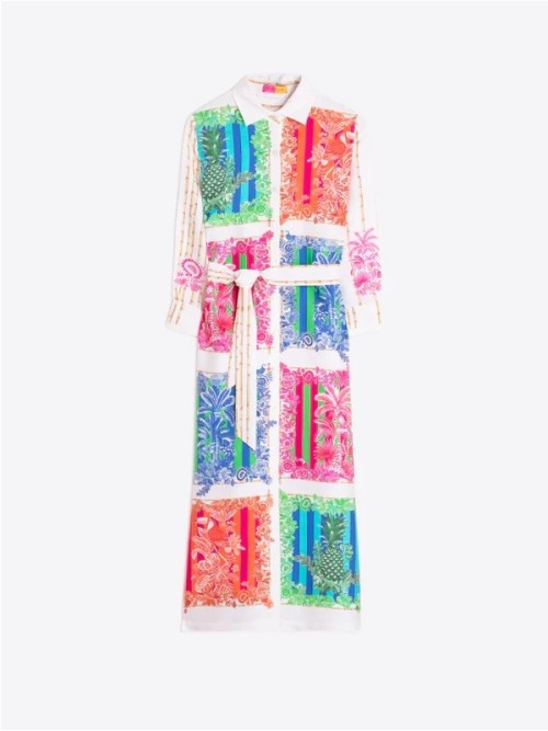 Vestido VILAGALLO de mujer color crudo con estampado de bambú  33656