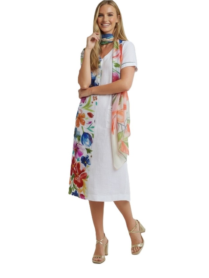 Vestido DOLCEZZA de mujer de color crudo y la mitad estampada 26704