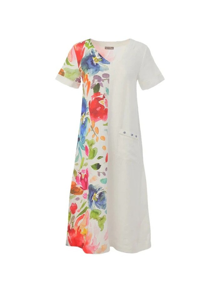 Vestido DOLCEZZA de mujer de color crudo y la mitad estampada 26704