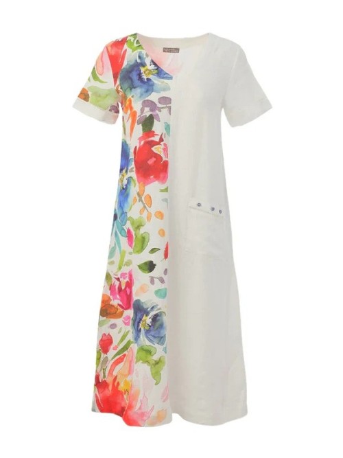 Vestido DOLCEZZA de mujer de color crudo y la mitad estampada 26704