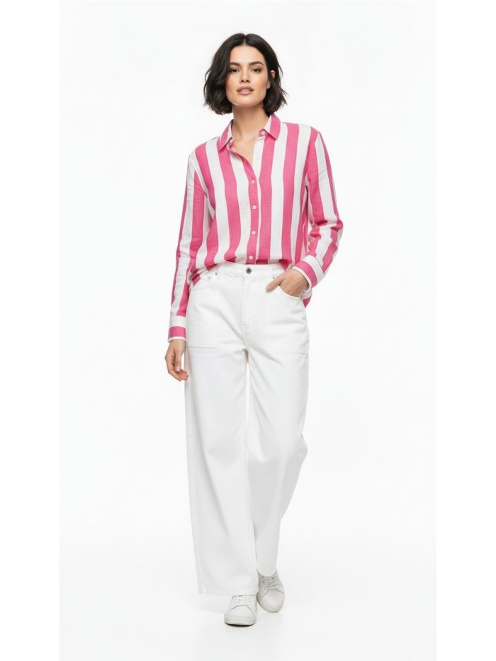 Camisa VILAGALLO de mujer de rayas roja botones en las manga s33490