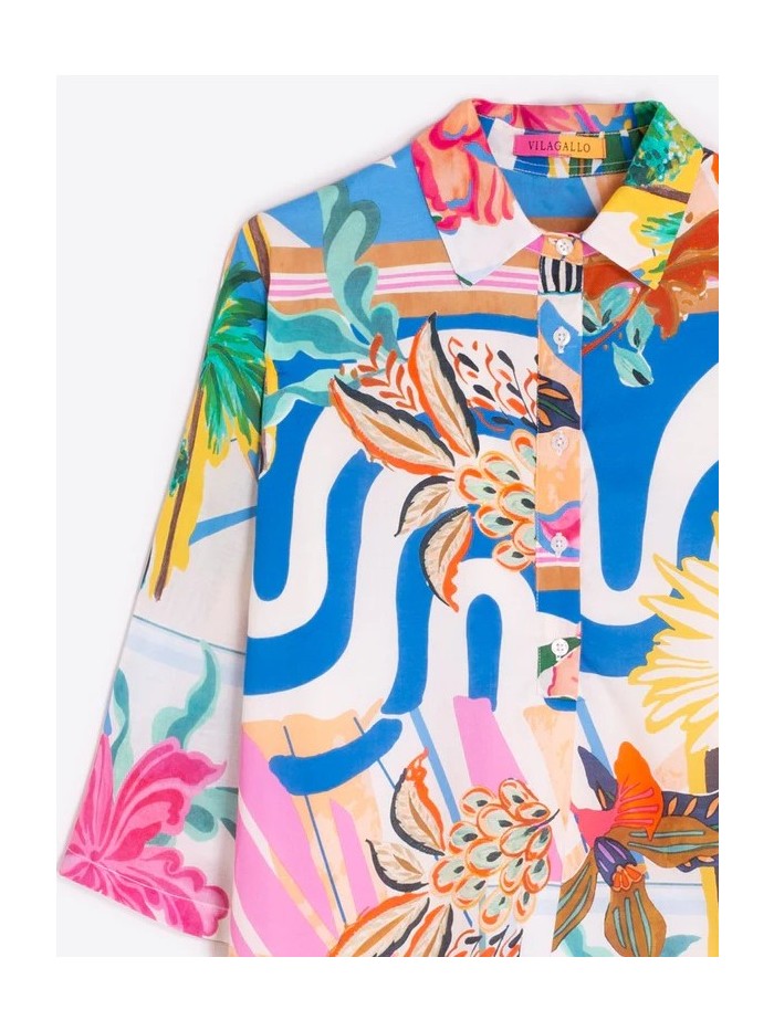 Vestido VILAGALLO de mujer crudo con estampado multicolor 33302.