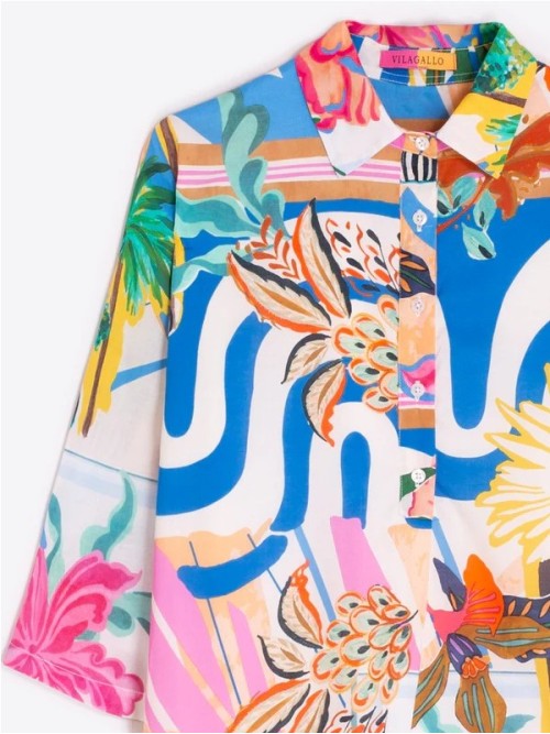 Vestido VILAGALLO de mujer crudo con estampado multicolor 33302.