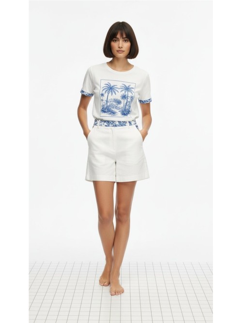 Camiseta LEO Y UGO  mujer , color blanco con estampado azulon TEJ974