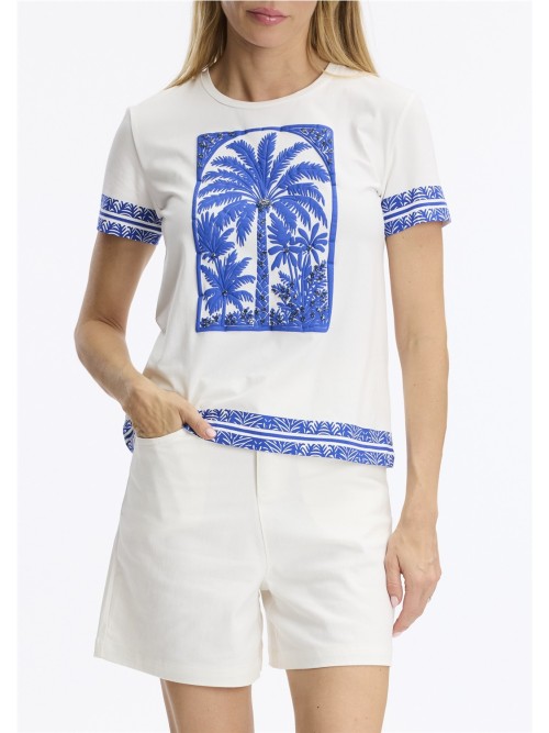 Camiseta LEO Y UGO  mujer , color blanco con estampado azulon TEJ974 2