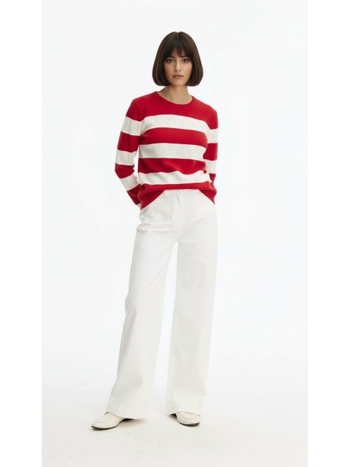 Jersey LEO Y UGO mujer ,rayas horizontales crudo y rojo NE050