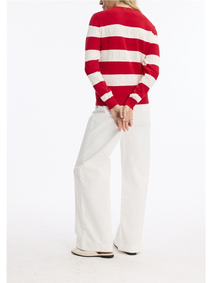 Jersey LEO Y UGO mujer ,rayas horizontales crudo y rojo NE050