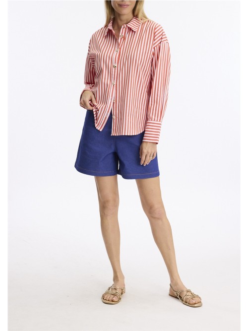 Camisa LEO Y UGO de mujer , de rayas coral y blanco  JE907
