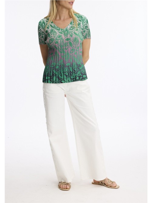 TOP ESTAMPADO HOJAS PLISADO VERDE