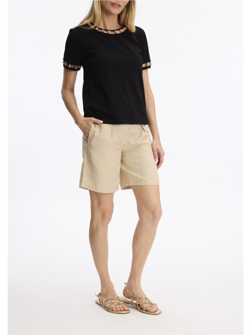 Camiseta LEO Y UGO de mujer de color negro y conchas doradas teb 749