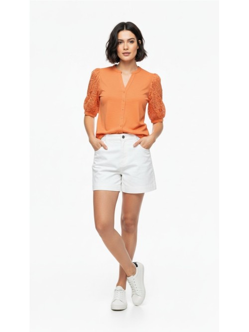 Camisa LEO Y UGO de mujer color naranja y mangas de encaje TEW 564.