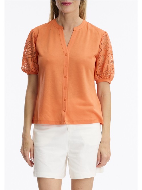 Camisa LEO Y UGO de mujer color naranja y mangas de encaje TEW 564. 2
