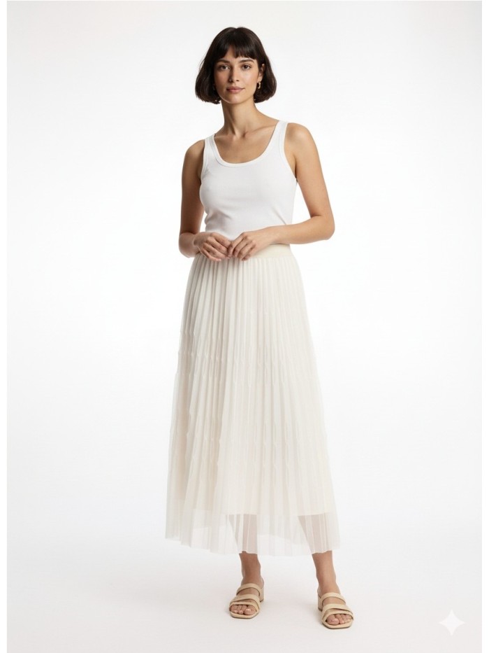 Falda LEO Y UGO de mujer  color  crudo ,midi plisada KEJ365.