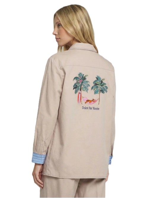 Chaqueta VILAGALLO de mujer color beige con puños en rayas azules33411 2