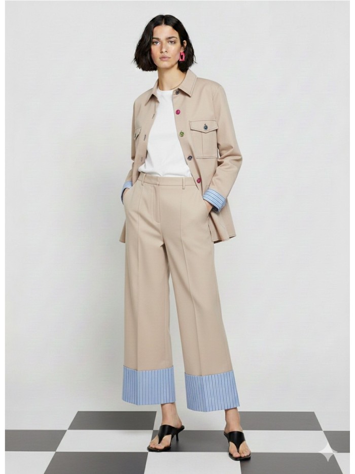 Pantalón VILAGALLO de mujer color beige de pierna ancha 33419