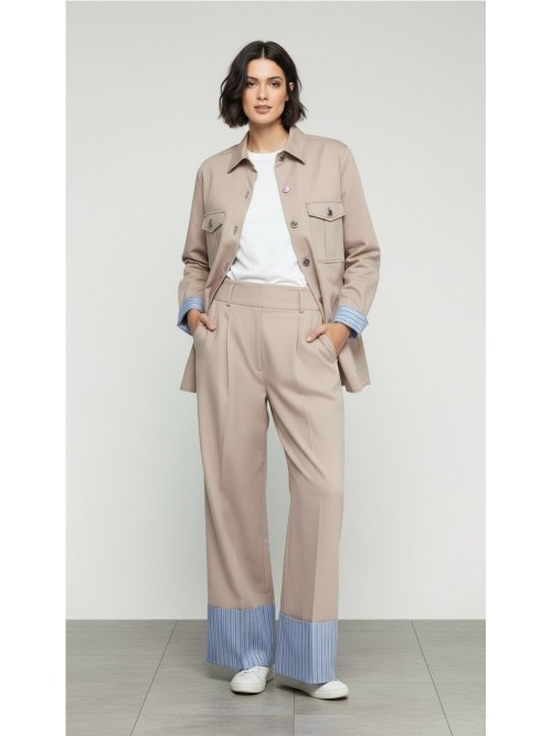 Chaqueta VILAGALLO de mujer color beige con puños en rayas azules33411