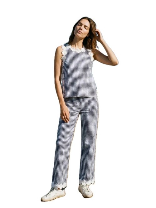 Pantalón VILAGALLO de mujer vichy en azul y blanco 33361