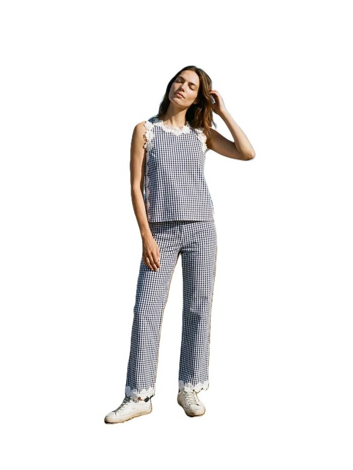 Pantalón VILAGALLO de mujer vichy en azul y blanco 33361