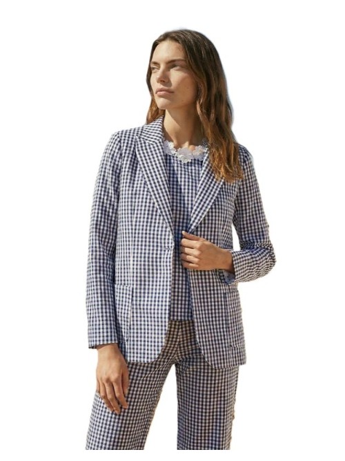 Chaqueta VILAGALLO de mujer vichy azul y blanco 33360