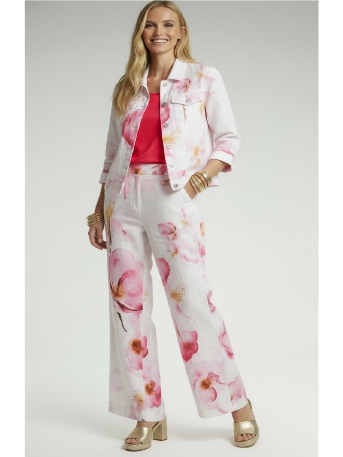 Pantalón DOLCEZZA MONTREAL mujer color blanco con flores rosas 26684