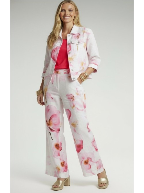 Pantalón DOLCEZZA MONTREAL mujer color blanco con flores rosas 26684